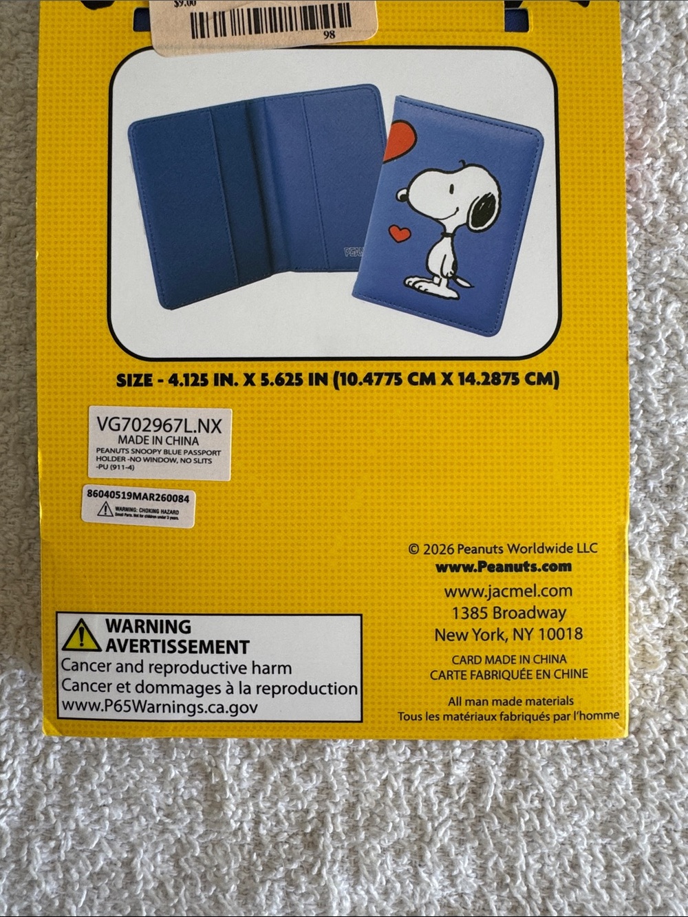 Peanuts Snoopy Blue Passport Holder with Red Heart Accents - Picture 7 of 11